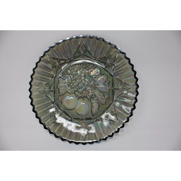 Vtg Federal Glass Pioneer Smoke Carnival Fruit, Serving Platter Iridescent - Picture 2 of 13